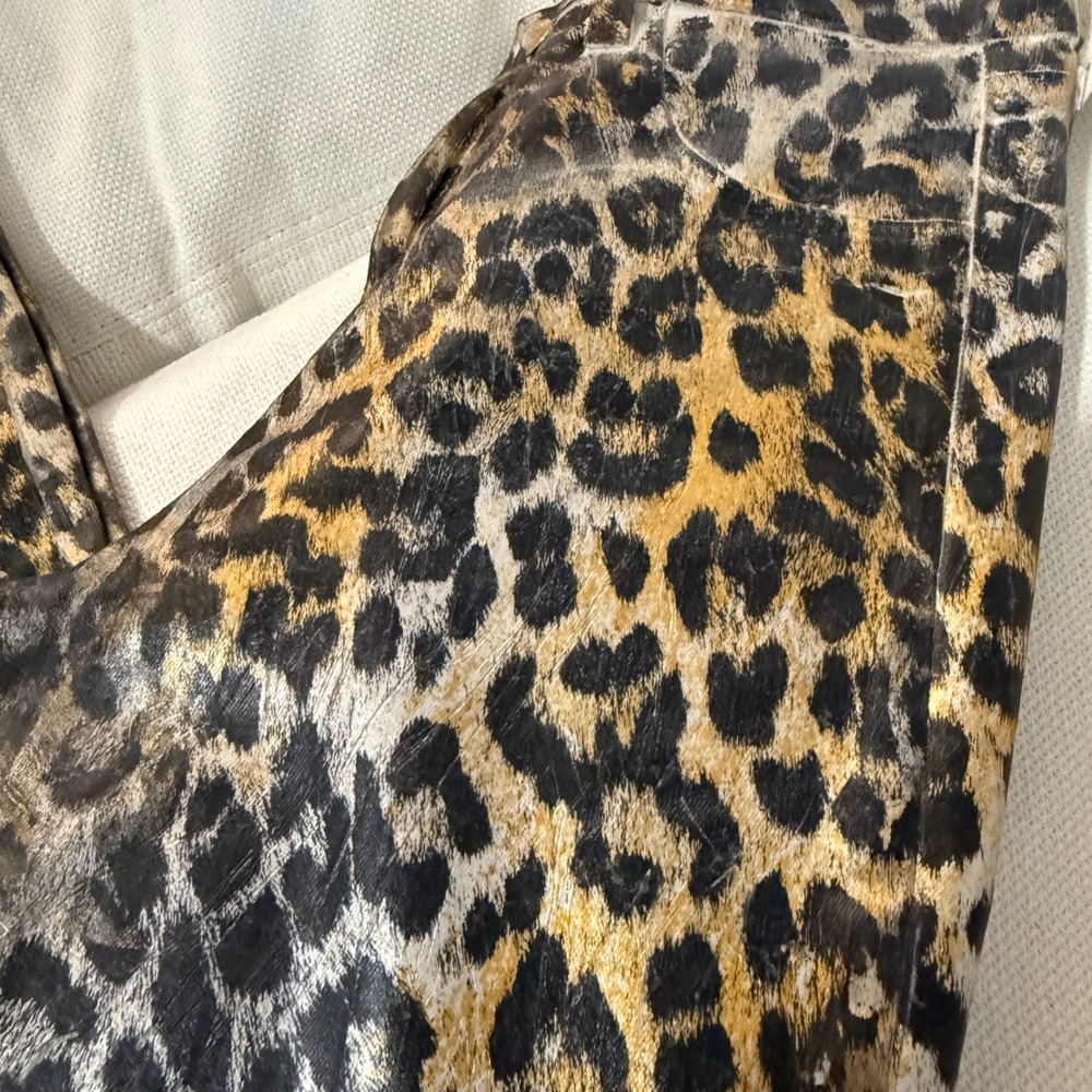 $295 L'Agence Margot Skinny High Rise Gold Leopard Foil Coated Jeans Pants Ankle - Picture 9 of 16